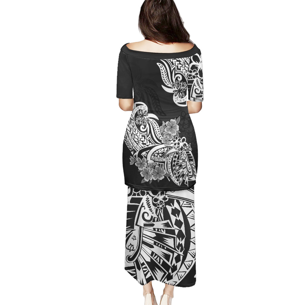 Polynesian Puletasi Pacific Flower Mix Floral Tribal Tattoo Black Vibe LT9 - Polynesian Pride