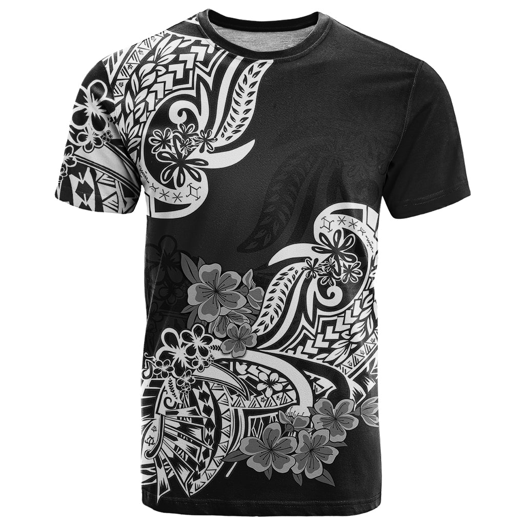 Polynesian T Shirt Pacific Flower Mix Floral Tribal Tattoo Black Vibe LT9 Black - Polynesian Pride