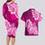 Polynesian Couples Matching Long Sleeve Bodycon Dress and Hawaiian Shirt Pacific Flower Mix Floral Tribal Tattoo Pink Vibe LT9 - Polynesian Pride