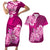 Polynesian Couples Matching Short Sleeve Bodycon Dress and Hawaiian Shirt Pacific Flower Mix Floral Tribal Tattoo Pink Vibe LT9 Pink - Polynesian Pride