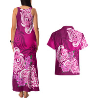 Polynesian Couples Matching Tank Maxi Dress And Hawaiian Shirt Pacific Flower Mix Floral Tribal Tattoo Pink Vibe LT9 - Polynesian Pride