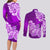 Polynesian Couples Matching Long Sleeve Bodycon Dress and Long Sleeve Button Shirts Pacific Flower Mix Floral Tribal Tattoo Purple Vibe LT9 - Polynesian Pride