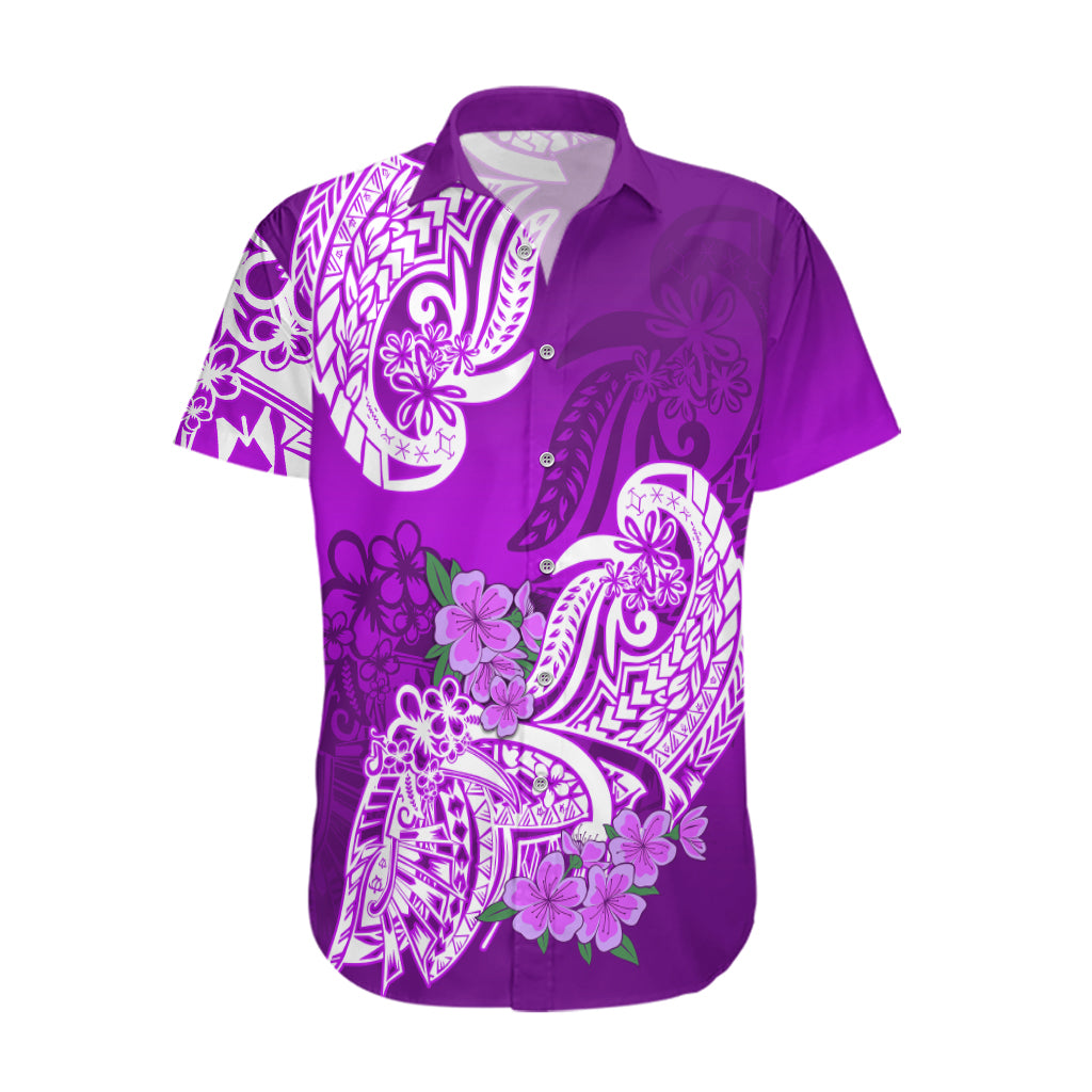 Polynesian Hawaiian Shirt Pacific Flower Mix Floral Tribal Tattoo Purple Vibe LT9 Purple - Polynesian Pride