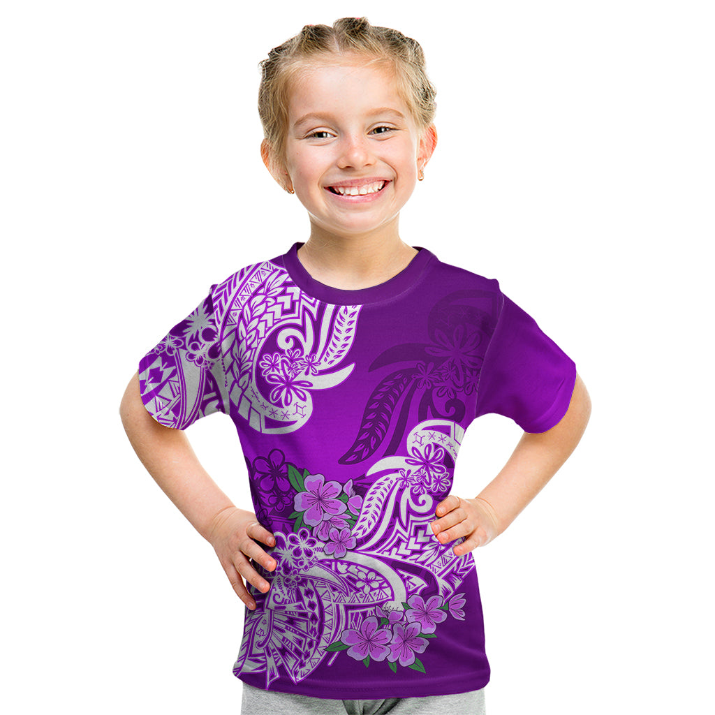 Polynesian Kid T Shirt Pacific Flower Mix Floral Tribal Tattoo Purple Vibe LT9 Purple - Polynesian Pride