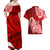 Polynesian Couples Matching Off Shoulder Maxi Dress and Hawaiian Shirt Pacific Flower Mix Floral Tribal Tattoo Red Vibe LT9 - Polynesian Pride