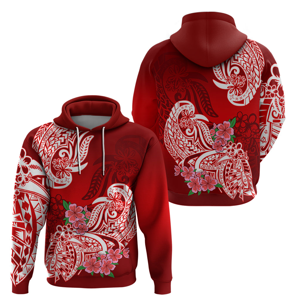 Polynesian Hoodie Pacific Flower Mix Floral Tribal Tattoo Red Vibe LT9 - Polynesian Pride