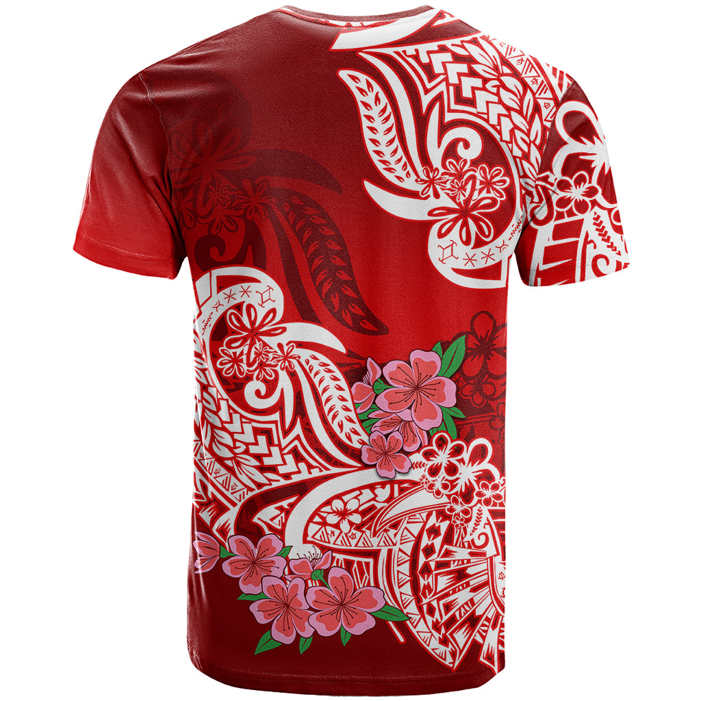 Polynesian T Shirt Pacific Flower Mix Floral Tribal Tattoo Red Vibe LT9 - Polynesian Pride