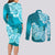 Polynesian Couples Matching Long Sleeve Bodycon Dress and Long Sleeve Button Shirts Pacific Flower Mix Floral Tribal Tattoo Aqua Vibe LT9 - Polynesian Pride