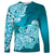 Polynesian Long Sleeve Shirt Pacific Flower Mix Floral Tribal Tattoo Aqua Vibe LT9 Unisex Aqua - Polynesian Pride