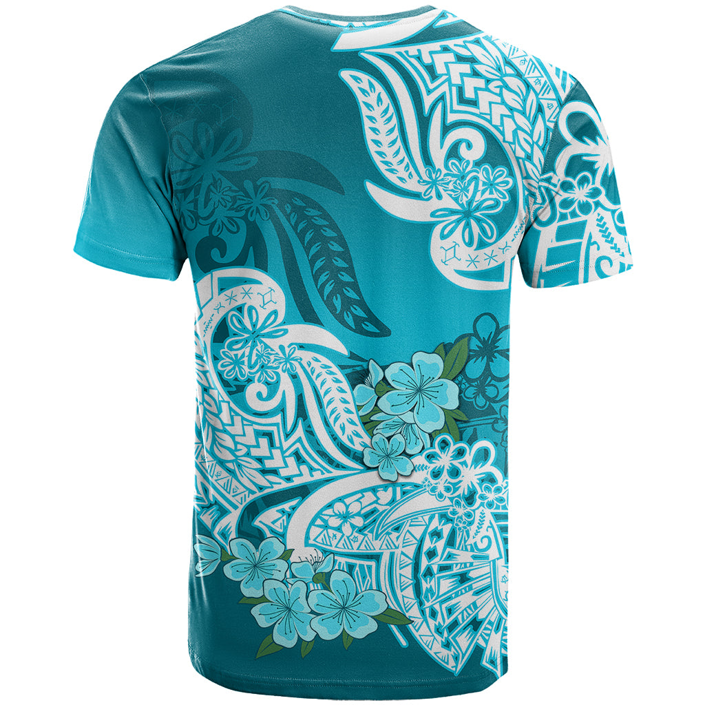 Polynesian T Shirt Pacific Flower Mix Floral Tribal Tattoo Aqua Vibe LT9 - Polynesian Pride