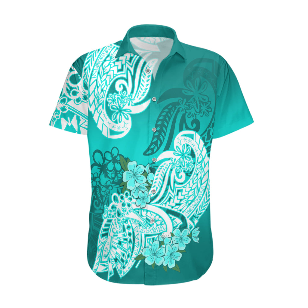 Polynesian Hawaiian Shirt Pacific Flower Mix Floral Tribal Tattoo Turquoise Vibe LT9 Turquoise - Polynesian Pride