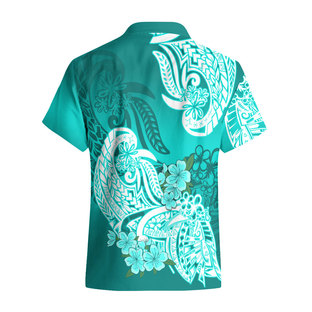 Polynesian Hawaiian Shirt Pacific Flower Mix Floral Tribal Tattoo Turquoise Vibe LT9 - Polynesian Pride