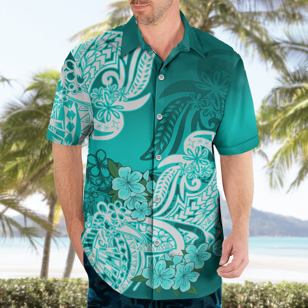 Polynesian Hawaiian Shirt Pacific Flower Mix Floral Tribal Tattoo Turquoise Vibe LT9 - Polynesian Pride