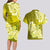 Polynesian Couples Matching Long Sleeve Bodycon Dress and Hawaiian Shirt Pacific Flower Mix Floral Tribal Tattoo Yellow Vibe LT9 - Polynesian Pride