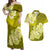 Polynesian Couples Matching Off Shoulder Maxi Dress and Hawaiian Shirt Pacific Flower Mix Floral Tribal Tattoo Yellow Vibe LT9 Yellow - Polynesian Pride