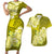 Polynesian Couples Matching Short Sleeve Bodycon Dress and Hawaiian Shirt Pacific Flower Mix Floral Tribal Tattoo Yellow Vibe LT9 Yellow - Polynesian Pride