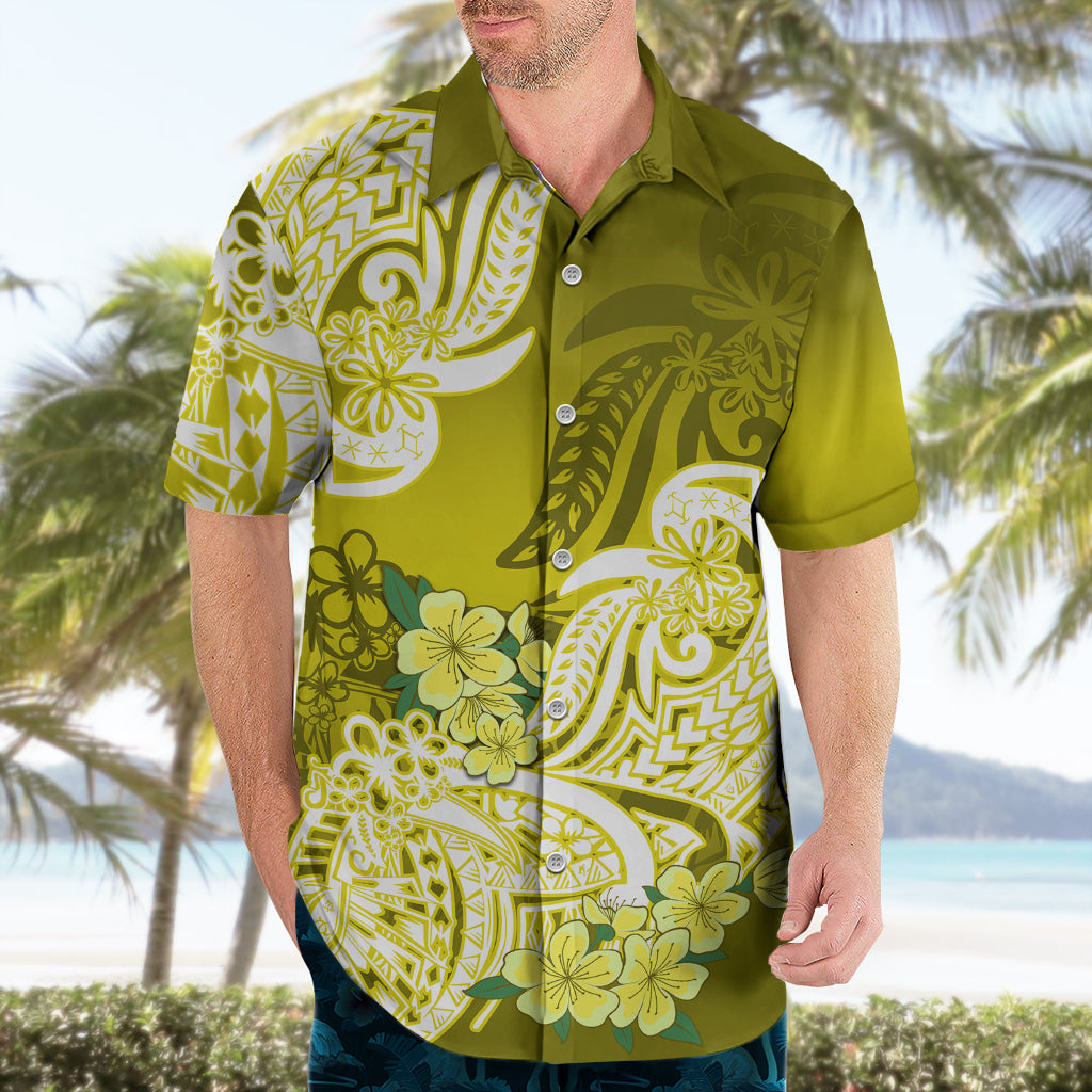 Polynesian Hawaiian Shirt Pacific Flower Mix Floral Tribal Tattoo Yellow Vibe LT9 - Polynesian Pride