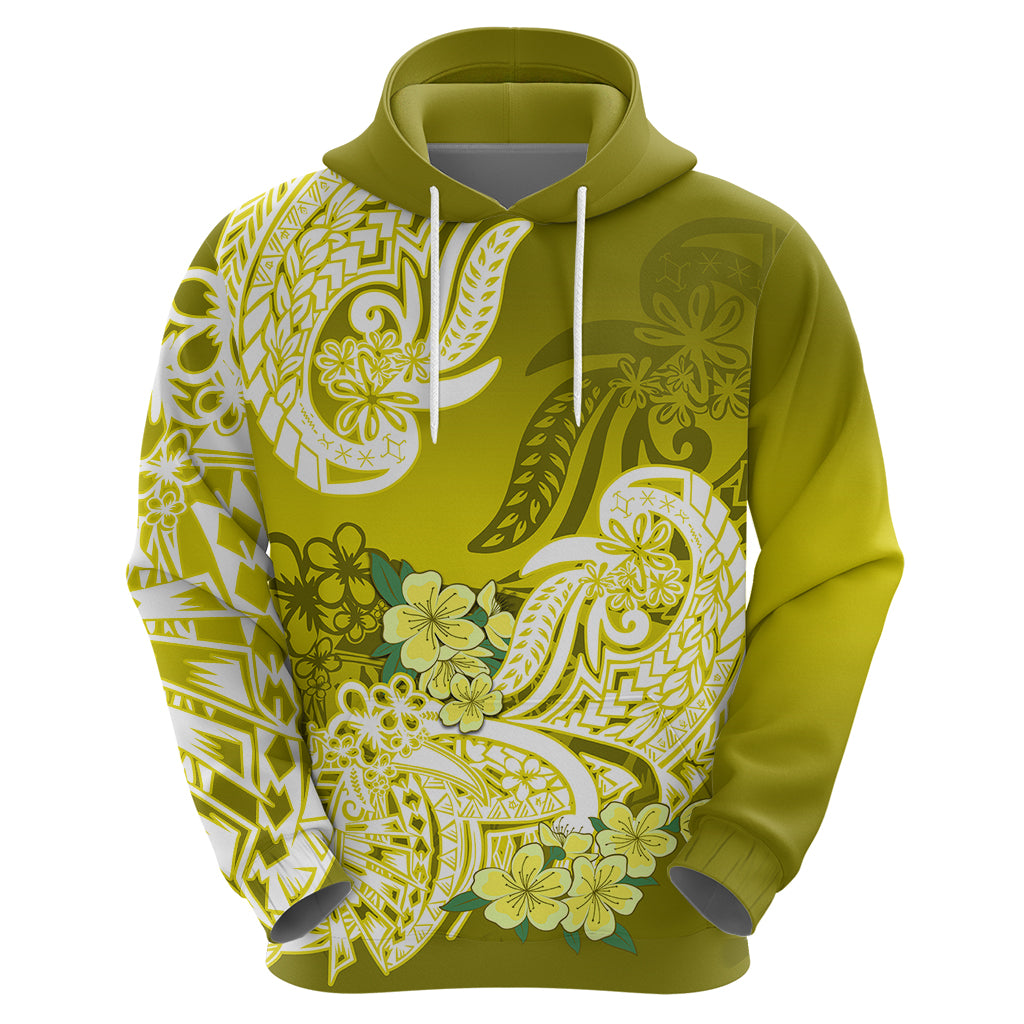 Polynesian Hoodie Pacific Flower Mix Floral Tribal Tattoo Yellow Vibe LT9 - Polynesian Pride
