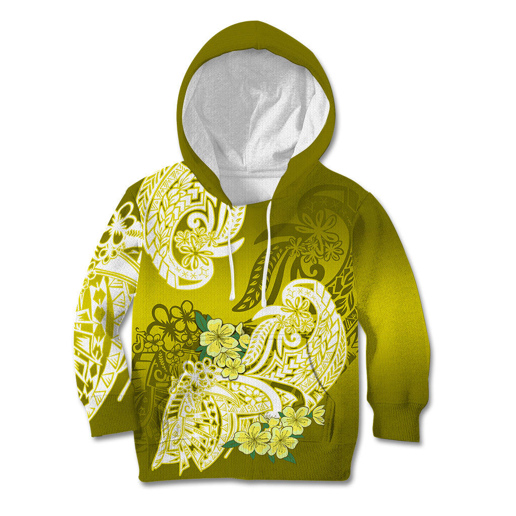 Polynesian Kid Hoodie Pacific Flower Mix Floral Tribal Tattoo Yellow Vibe LT9 Hoodie Yellow - Polynesian Pride