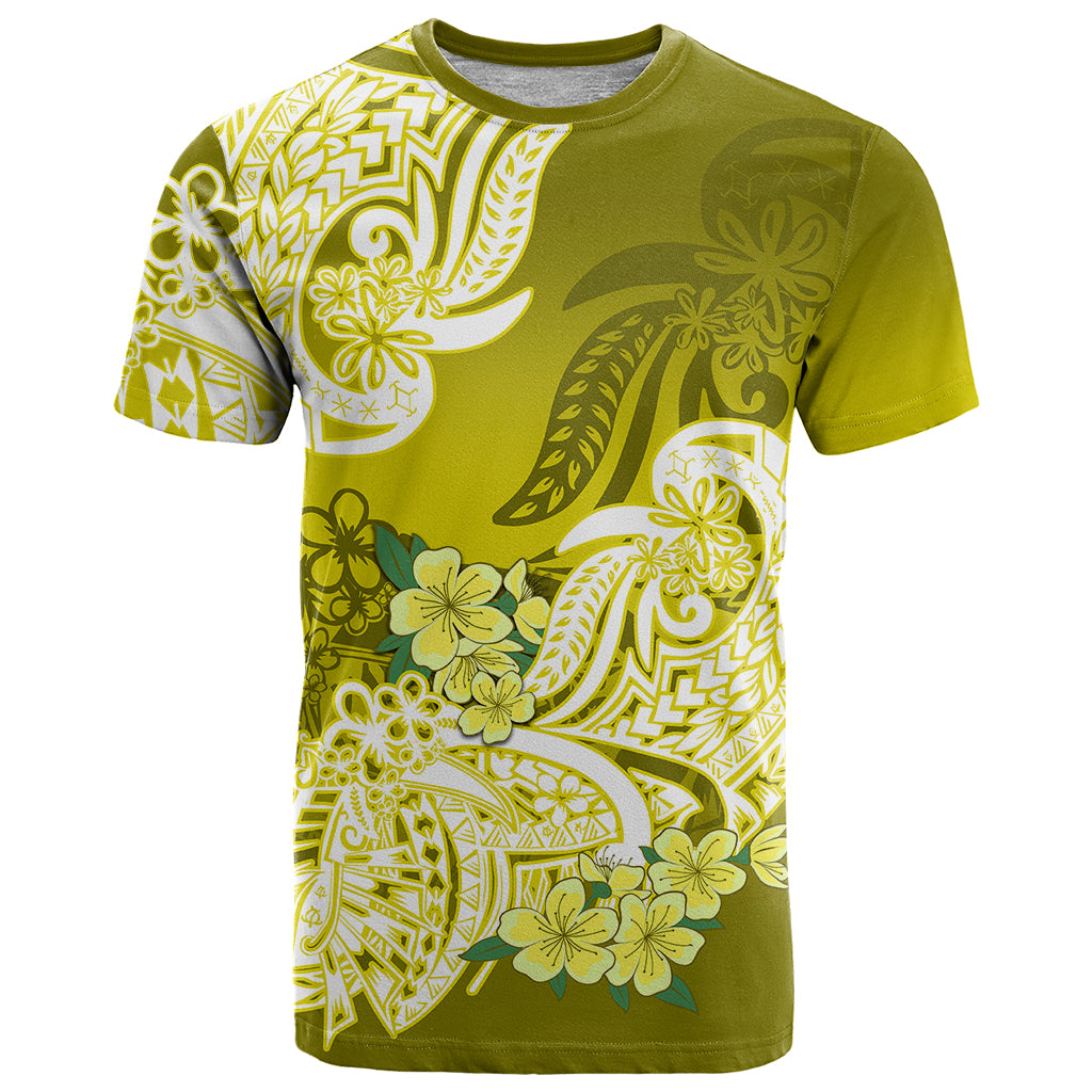Polynesian T Shirt Pacific Flower Mix Floral Tribal Tattoo Yellow Vibe LT9 Yellow - Polynesian Pride