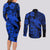 Aloha Hawaii Couples Matching Long Sleeve Bodycon Dress and Long Sleeve Button Shirts Hammerhead Shark Tattoo Polynesian Summer - Blue LT9 - Polynesian Pride