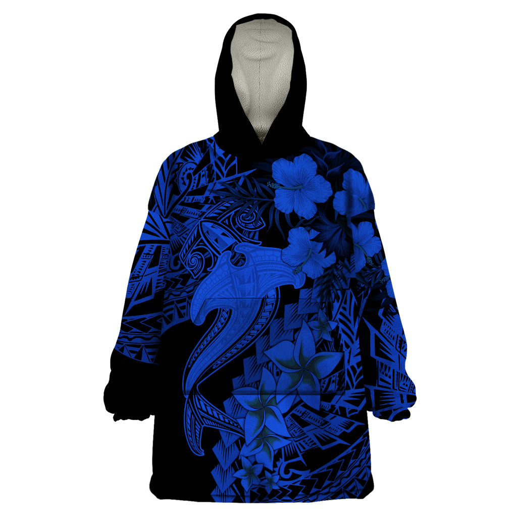 Aloha Hawaii Wearable Blanket Hoodie Hammerhead Shark Tattoo Polynesian Summer - Blue LT9 One Size Blue - Polynesian Pride