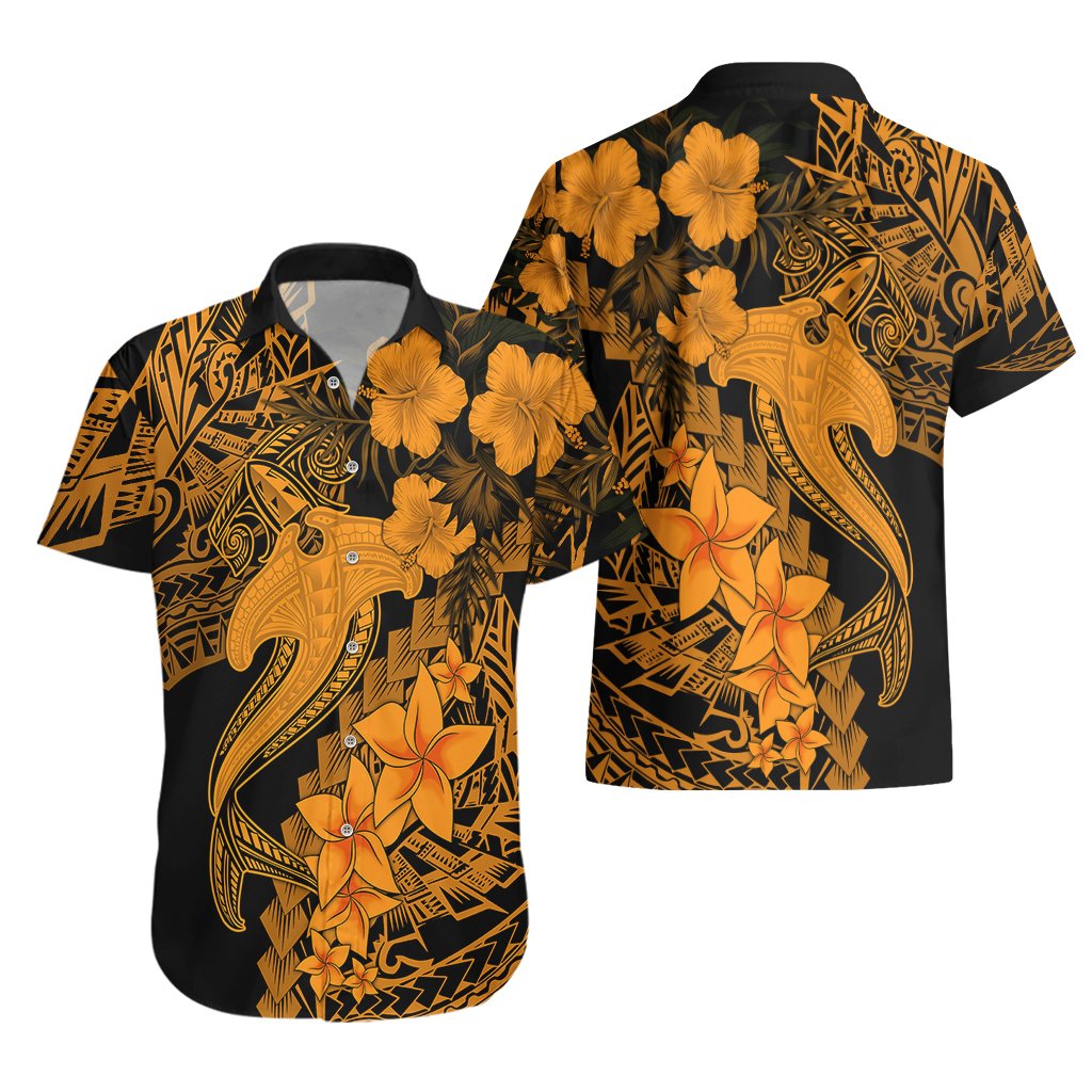 Aloha Hawaii Hawaiian Shirt Hammerhead Shark Tattoo Polynesian Summer - Gold LT9 - Polynesian Pride