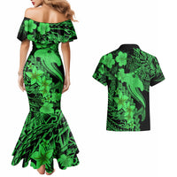 Aloha Hawaii Couples Matching Mermaid Dress And Hawaiian Shirt Hammerhead Shark Tattoo Polynesian Summer - Green LT9 - Polynesian Pride