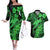 Aloha Hawaii Couples Matching Off The Shoulder Long Sleeve Dress and Hawaiian Shirt Hammerhead Shark Tattoo Polynesian Summer - Green LT9 Green - Polynesian Pride