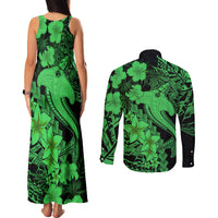 Aloha Hawaii Couples Matching Tank Maxi Dress and Long Sleeve Button Shirts Hammerhead Shark Tattoo Polynesian Summer - Green LT9 - Polynesian Pride