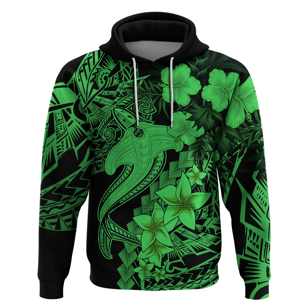 Aloha Hawaii Hoodie Hammerhead Shark Tattoo Polynesian Summer - Green LT9 Pullover Hoodie Green - Polynesian Pride