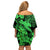 Aloha Hawaii Off Shoulder Short Dress Hammerhead Shark Tattoo Polynesian Summer - Green LT9 - Polynesian Pride