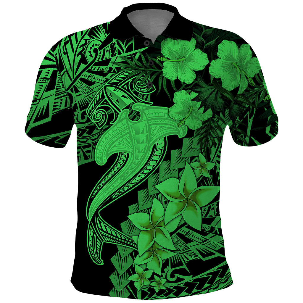 Aloha Hawaii Polo Shirt Hammerhead Shark Tattoo Polynesian Summer - Green LT9 Green - Polynesian Pride