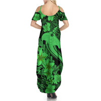 Aloha Hawaii Summer Maxi Dress Hammerhead Shark Tattoo Polynesian Summer - Green LT9 - Polynesian Pride