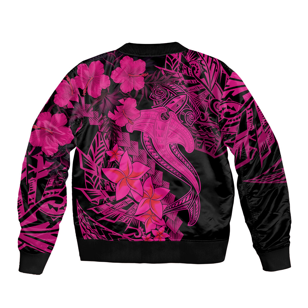 Aloha Hawaii Bomber Jacket Hammerhead Shark Tattoo Polynesian Summer - Pink LT9 - Polynesian Pride