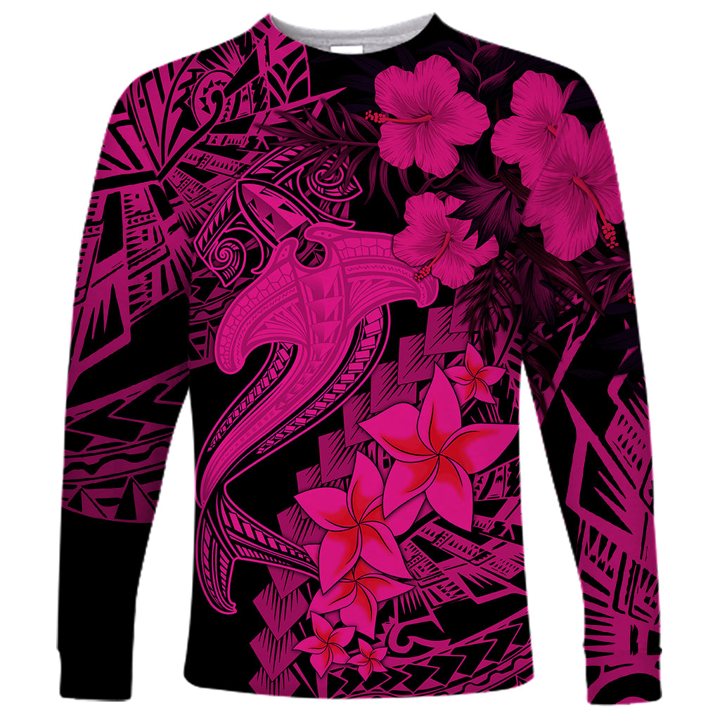 Aloha Hawaii Long Sleeve Shirt Hammerhead Shark Tattoo Polynesian Summer - Pink LT9 Unisex Pink - Polynesian Pride