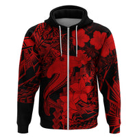 Aloha Hawaii Hoodie Hammerhead Shark Tattoo Polynesian Summer - Red LT9 Zip Hoodie Red - Polynesian Pride