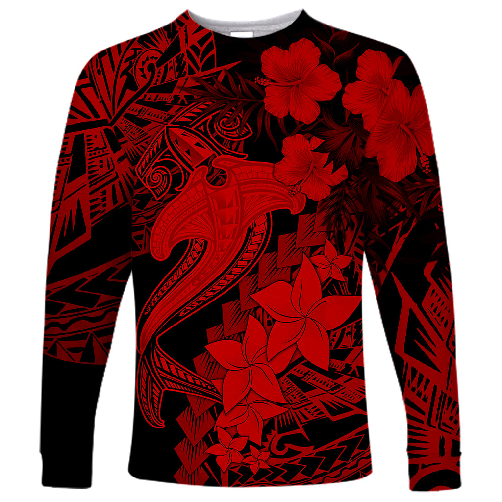 Aloha Hawaii Long Sleeve Shirt Hammerhead Shark Tattoo Polynesian Summer - Red LT9 Unisex Red - Polynesian Pride