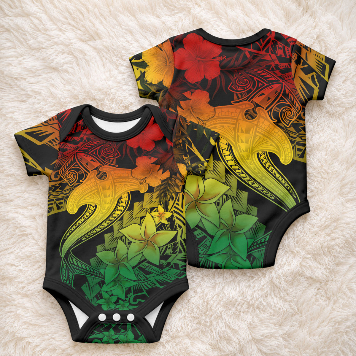 Aloha Hawaii Baby Onesie Hammerhead Shark Tattoo Polynesian Summer - Reggae LT9 - Polynesian Pride