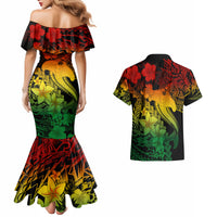 Aloha Hawaii Couples Matching Mermaid Dress And Hawaiian Shirt Hammerhead Shark Tattoo Polynesian Summer - Reggae LT9 - Polynesian Pride