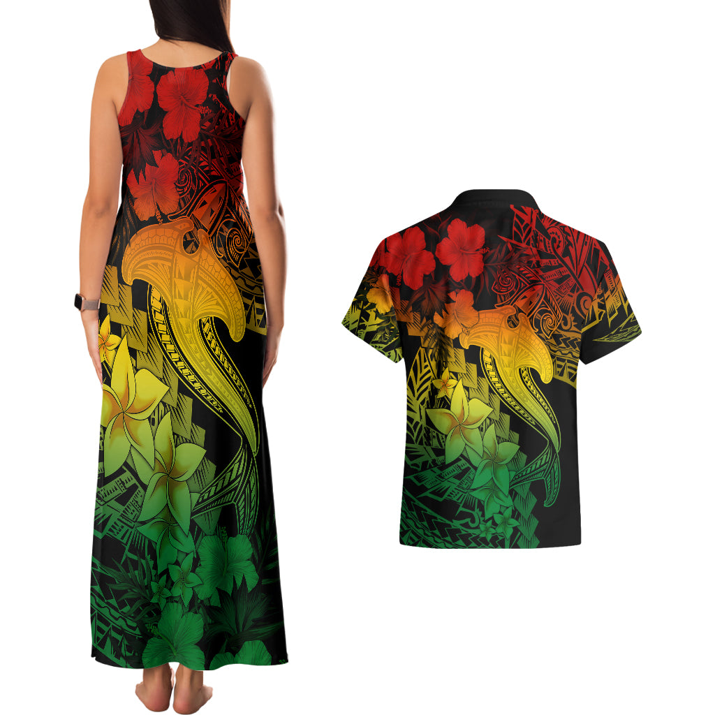 Aloha Hawaii Couples Matching Tank Maxi Dress And Hawaiian Shirt Hammerhead Shark Tattoo Polynesian Summer - Reggae LT9 - Polynesian Pride