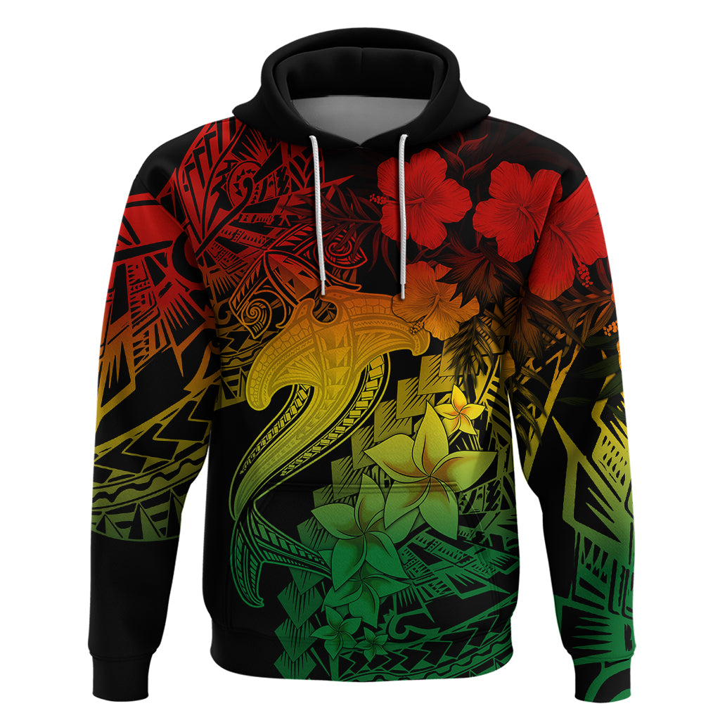 Aloha Hawaii Hoodie Hammerhead Shark Tattoo Polynesian Summer - Reggae LT9 Pullover Hoodie Reggae - Polynesian Pride