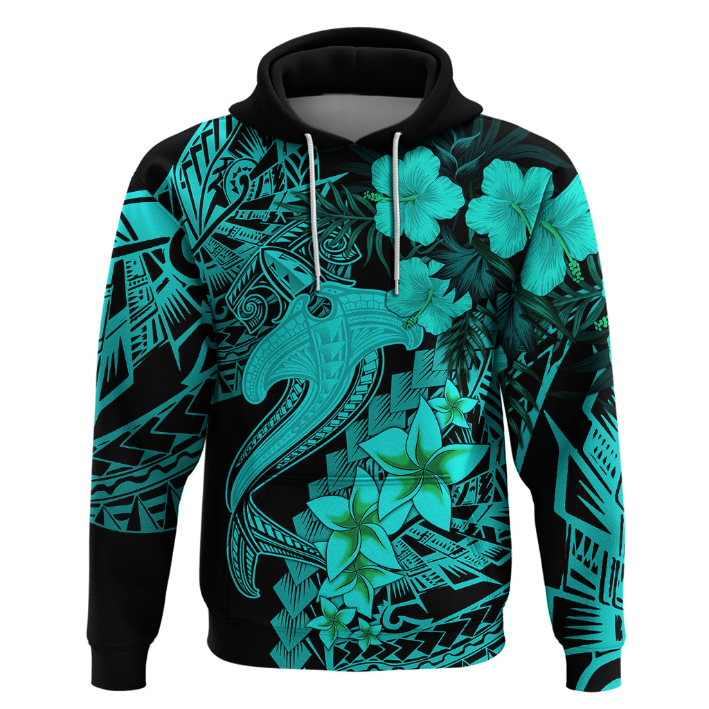 Aloha Hawaii Hoodie Hammerhead Shark Tattoo Polynesian Summer - Turquoise LT9 Pullover Hoodie Turquoise - Polynesian Pride