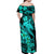 Aloha Hawaii Off Shoulder Maxi Dress Hammerhead Shark Tattoo Polynesian Summer - Turquoise LT9 - Polynesian Pride