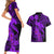 Aloha Hawaii Couples Matching Short Sleeve Bodycon Dress and Hawaiian Shirt Hammerhead Shark Tattoo Polynesian Summer - Violet LT9 - Polynesian Pride