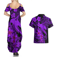 Aloha Hawaii Couples Matching Summer Maxi Dress and Hawaiian Shirt Hammerhead Shark Tattoo Polynesian Summer - Violet LT9 - Polynesian Pride