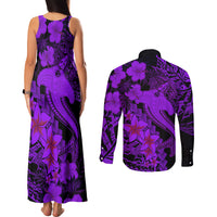 Aloha Hawaii Couples Matching Tank Maxi Dress and Long Sleeve Button Shirts Hammerhead Shark Tattoo Polynesian Summer - Violet LT9 - Polynesian Pride