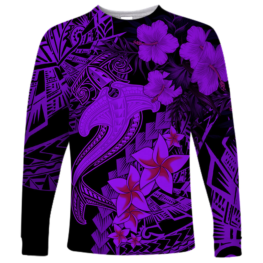 Aloha Hawaii Long Sleeve Shirt Hammerhead Shark Tattoo Polynesian Summer - Violet LT9 Unisex Violet - Polynesian Pride