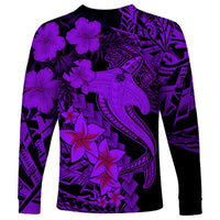 Aloha Hawaii Long Sleeve Shirt Hammerhead Shark Tattoo Polynesian Summer - Violet LT9 - Polynesian Pride
