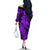 Aloha Hawaii Off The Shoulder Long Sleeve Dress Hammerhead Shark Tattoo Polynesian Summer - Violet LT9 - Polynesian Pride